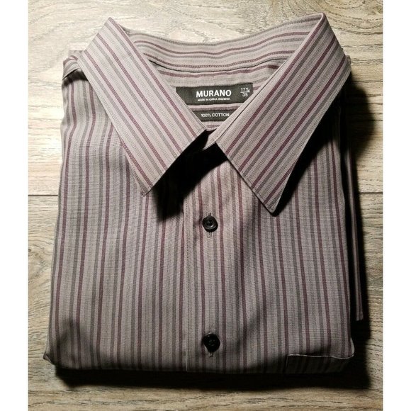 Murano Long Sleeve Dress Casual Shirt Mens 17.5 Neck Gray Purple 23" Chest - Picture 8 of 9